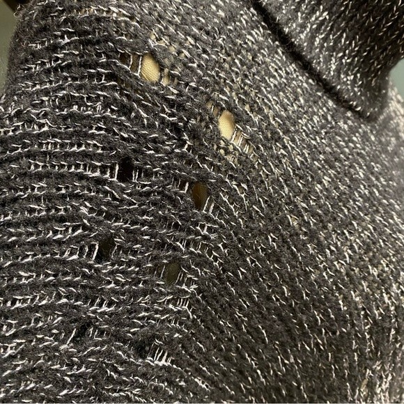 BCBG MaxAzria Cowl Neck Long Sleeve Slouchy Fit Distressed Knit Black Sweater S - Picture 12 of 14